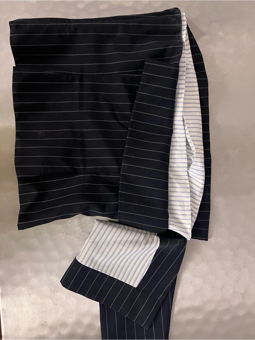 MONSE Navy Pinstripe strapless top with one arm sleeve